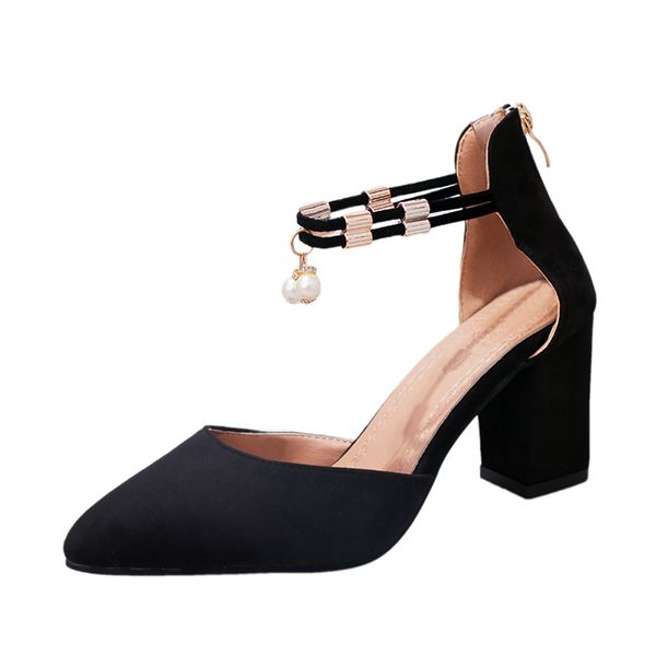 

2121 summer women rhinestone shoes pointed toe rough pumps dress shoes high heels boat wedding tenis feminino size 35-51, Black