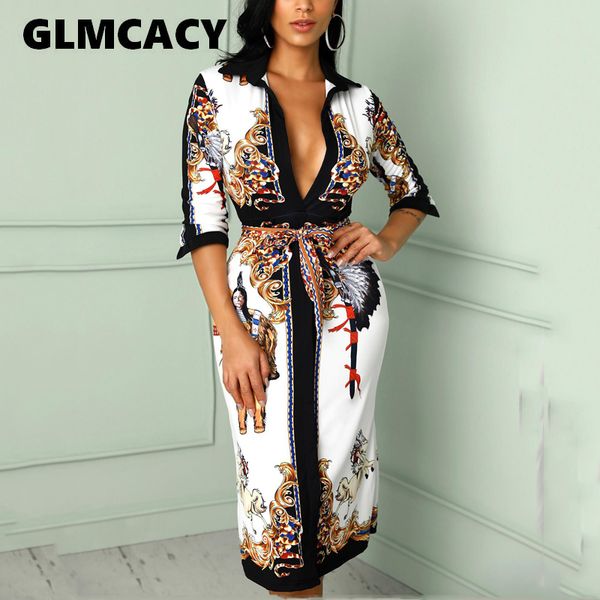 

women v neck scarf print belted wrap casual dress 2019 spring half sleeve party midii dress vacation ladies dresses, Black;pink