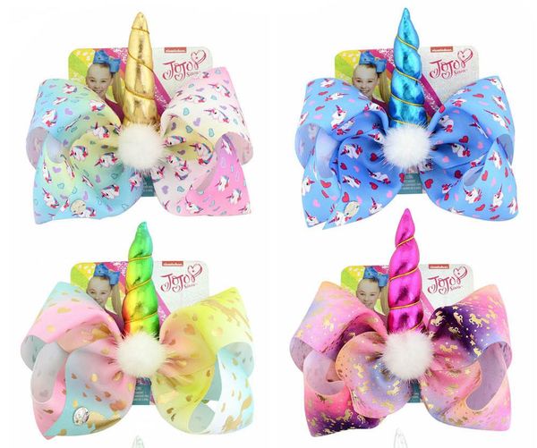 8 Inch Unicorn Bows Jojo Siwa Bows Pompom Ball Hairpins Unicorn
