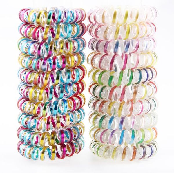 

unique metallic color hair ring telephone line hair rope spiral shaped elastic hair rings for girls use hipping, Pink