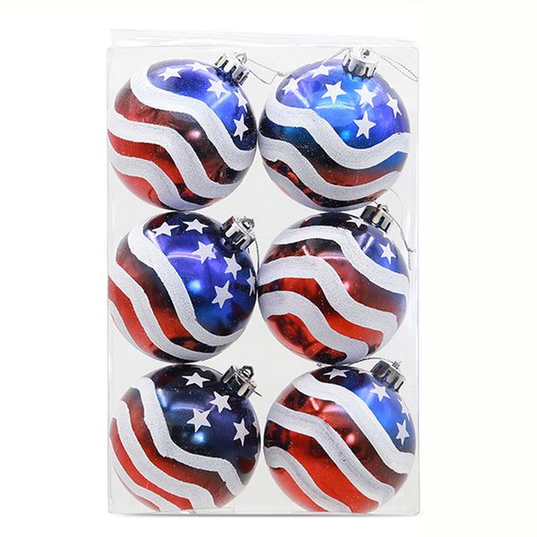 

6pcs chic stripe christmas balls multi usage wave flag painted balls creative star xmas for holiday (8cm) colorful