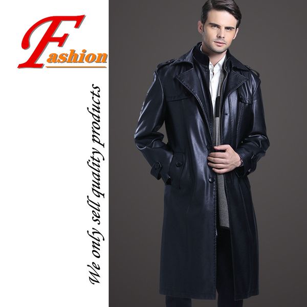 

high-grade new style men's business casual colorfast comfortable fashion breathable keep warm no-iron synthetic leather coat, Black