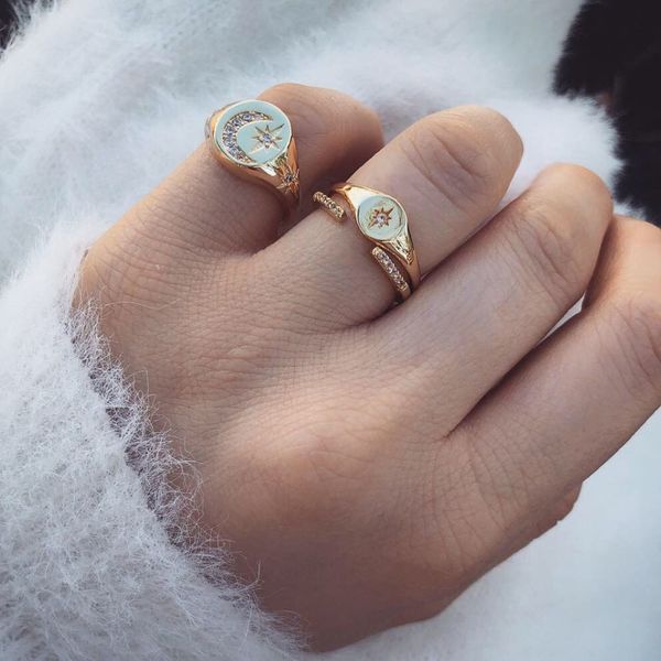

simple gold color star ring engagement 2019 gold signet north star starburst signet rings minimal delicate finger women jewelry, Silver