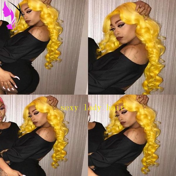 

yellow long body wave wig perucas front lace hair synthetic lace wigs for black women wave wig