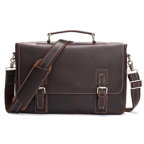 

new vintage crazy horse leather men's briefcase lapbag business bag genuine leather briefcase men shoulder crossbody