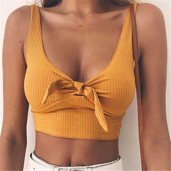 

2019 pure color spaghetti strap crop women back bow cami vest summer female beach casual slim fit tank tees, White