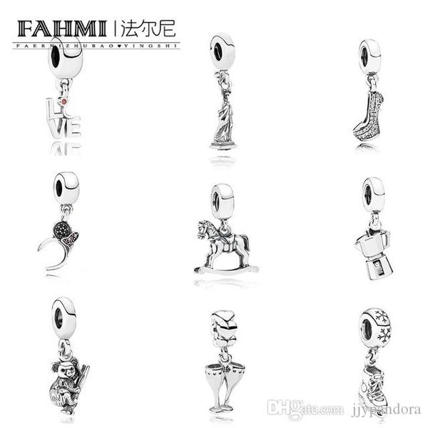 

fahmi 100% 925 sterling silver ice skate stiletto hanging charm koala horse coffee lovers statue of liberty women diy dangle charm, Black