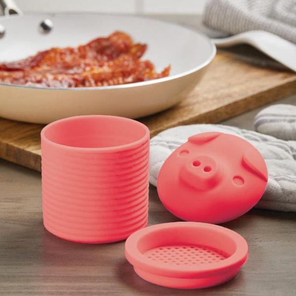 

kitchen piggy shaped silicone oil strainer bacon grease storage can container 2020