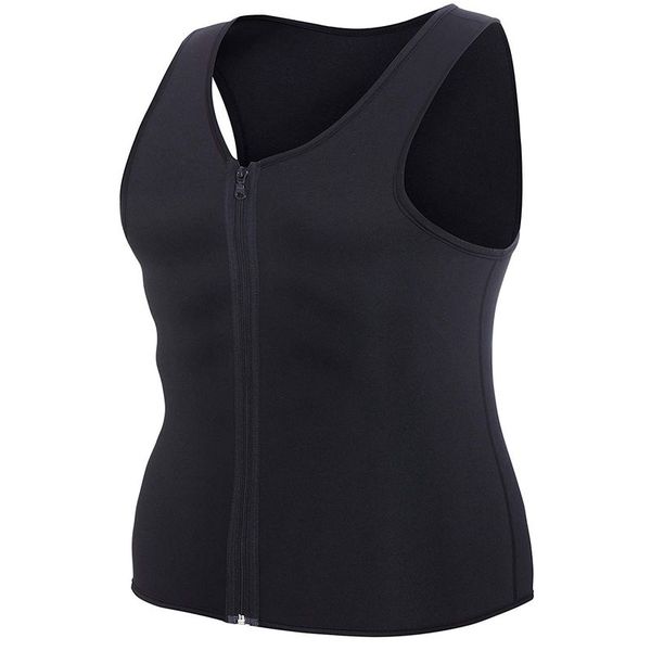 

men slimming waist trainer vest for weightloss neoprene corset body shaper zipper sauna tank trainer workout shirt- running jer, Black;blue