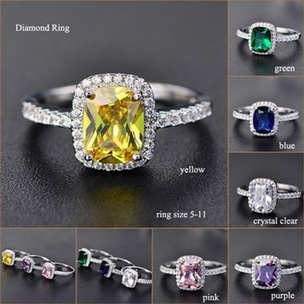 

multi color treasure ring classic square engagement ring plated s925 silver jewelry couple, Golden;silver