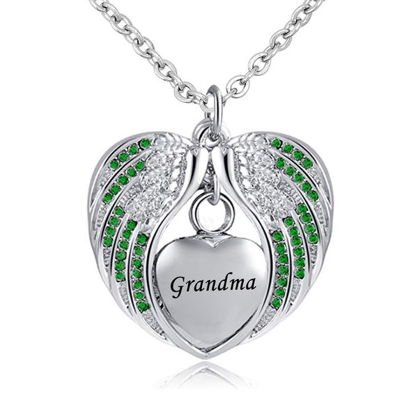 Vovó anjo asa urna colar para cinzas cremação memorial aço inoxidável coração lembrança birthstone cristal pingente colar jóias