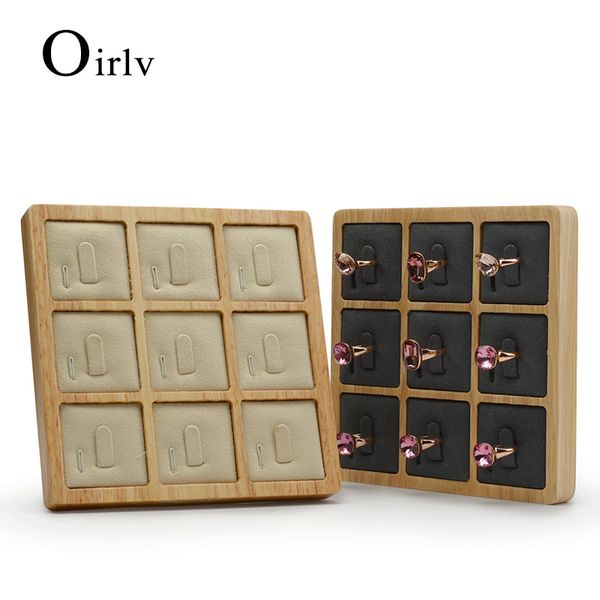 

oirlv solid wood cream-white&dark gray 9 seats ring display stand ring tray with microfiber insert holder jewelry organizer, Pink;blue