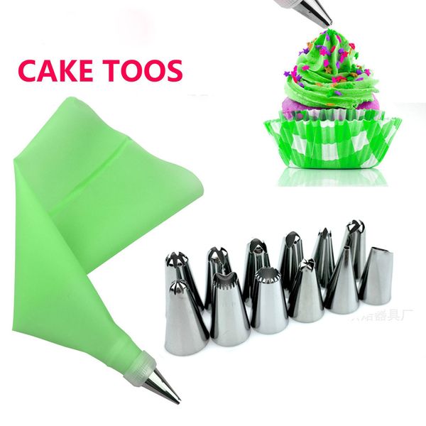

14pcs silicone icing piping bag cream pastry bag cooking fondant cake decorating tools or pastry nozzle set kitchen accessories