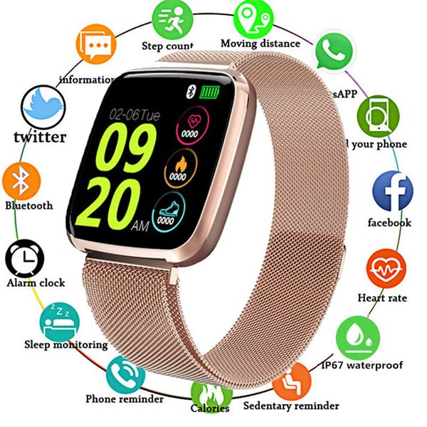 

fashion 1.3 inch tft square screen smart watch men relogio digital rose gold smartwatch woman sports watch bluetooth ios android, Slivery;brown