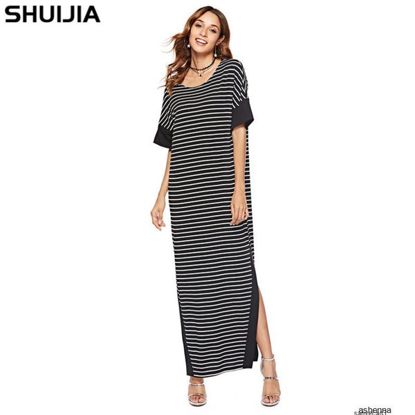 

womens designer autumn striped split stitching dress skirtpz6oh, Black;gray