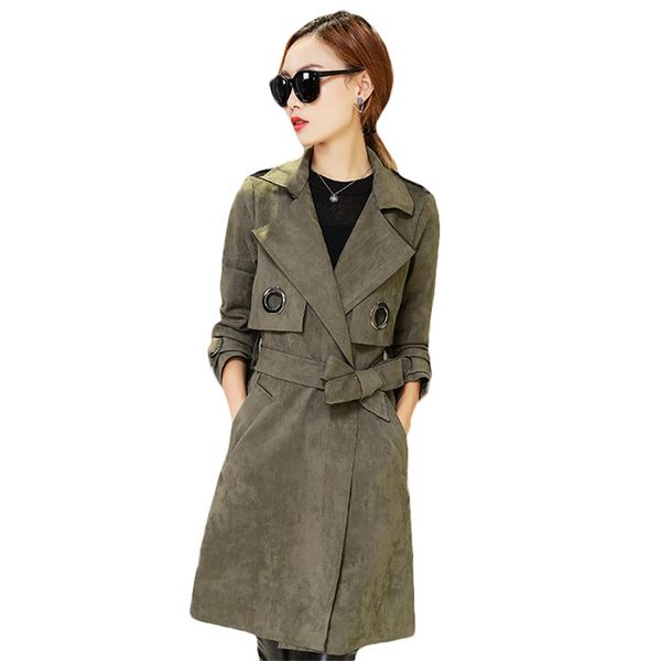 

2018 new temperament spring autumn slim suede jacket women fashion medium length windbreaker coat loose leisure women coat z46, Tan;black