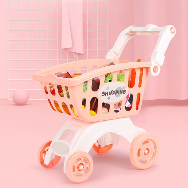 

funny kids mini simulation toys shopping mall supermarket cart trolley toy fruit food pretend play house handcart role play toy