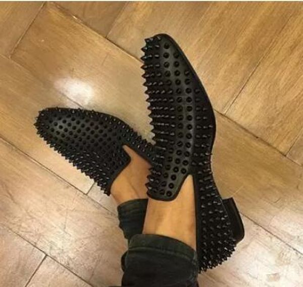 

luxury rollerboy spikes red bottom loafers flat men's walking sneakers shoes,outdoor business party dress oxfords walking with box 39-4, Black