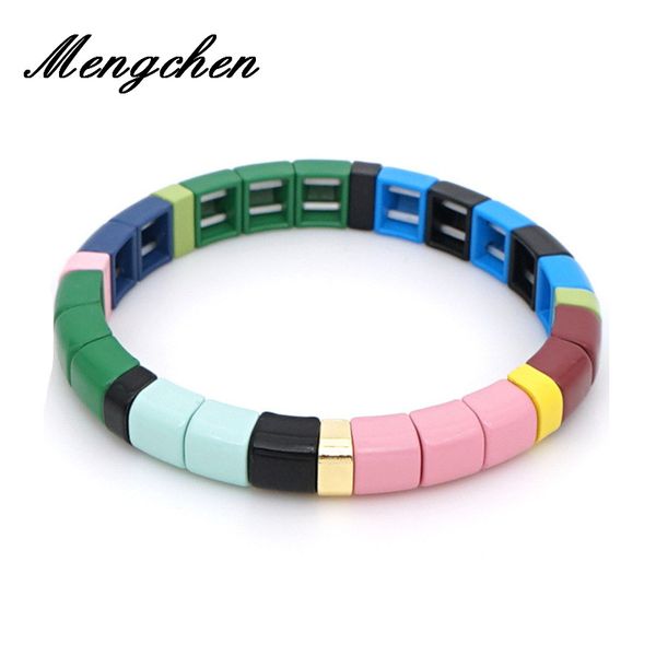 

handmade rainbow bracelet enamel tile bracelets bohemian women multicolor jewelry stackable stretch bangle, Black