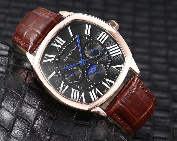 

me 6-pin sports 2020 brand swiss rose chronograph men's men's watch selling gold luxury quartz leather stainless steel watch m ufu, Slivery;brown