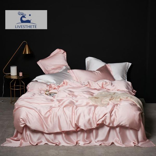 

liv-esthete luxury women pink 100% silk bedding set pure healthy silk  king duvet cover flat sheet pillowcase bed linen set