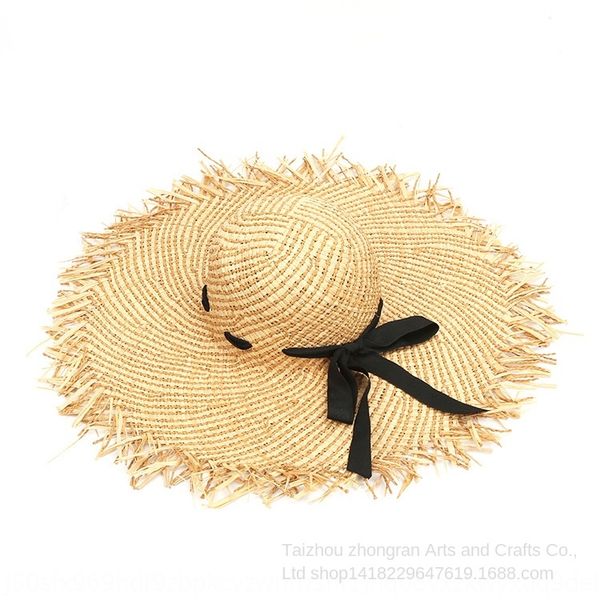 

handmade woven paper big edge straw butterfly straw tassel hat big eaves bow beach sunscreen sun hat, Blue;gray