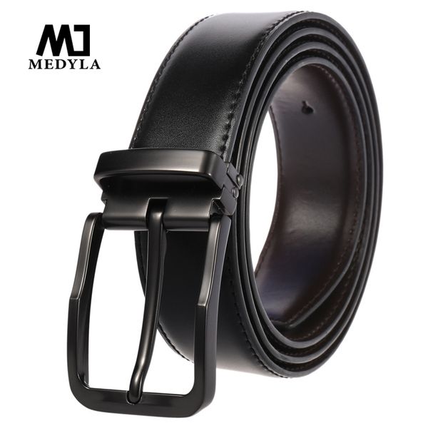 

medyla genuine leather belt alloy black pin buckle men's belts leisure business belts for men, Black;brown