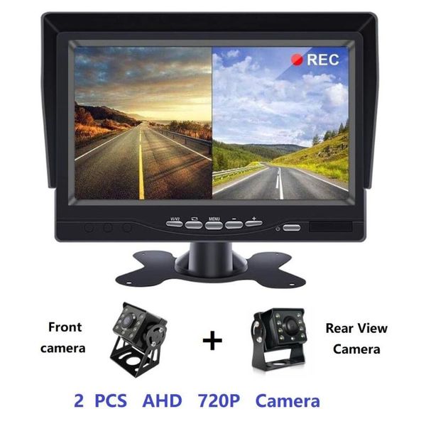 

2020 update car dvr, 7 inch hd 1024x600p ips screen ahd car monitor with 2 channels support sd card+8 led night vision camera