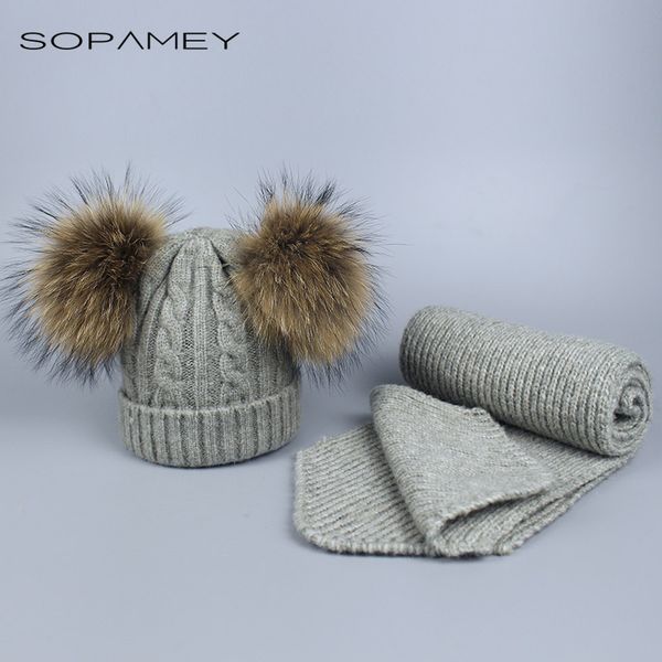 

child knitted scarf and hat set skullies winter warm crochet scarves with real fur pom beanie hat for boys and girls 0-3 years