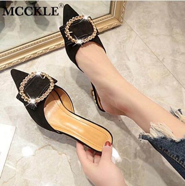 

Женщины Лето Высокие Каблуки Мулы Тапочки Дамы Острым Носом Странный Стиль Крист