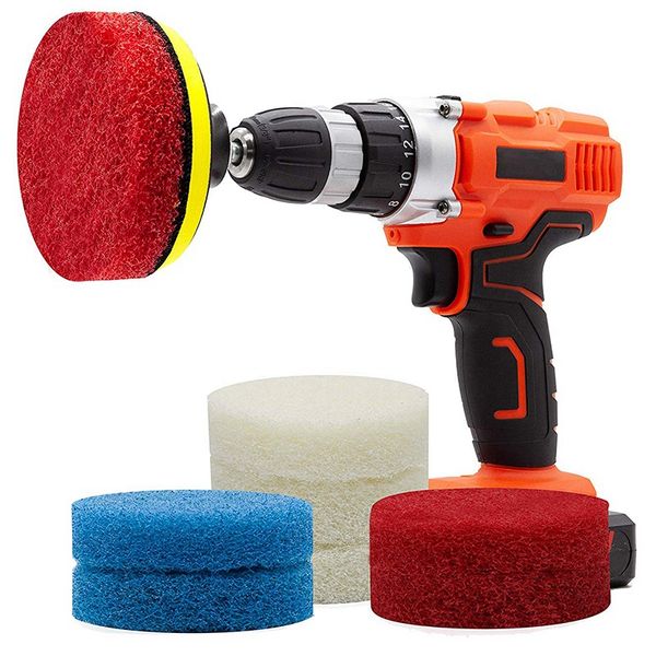 

new power scrub pad drill attachment, cleaning kit scouring pads with baker and universal shaft great for kitchen, bathroom, aut