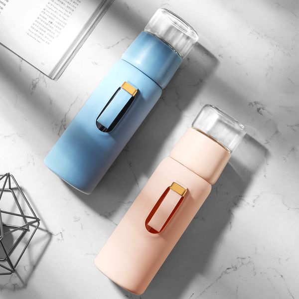 

classic glass water bottle 420ml office fruit juice tea anti-skid protective cold waterbottle gifts coffee cup travel