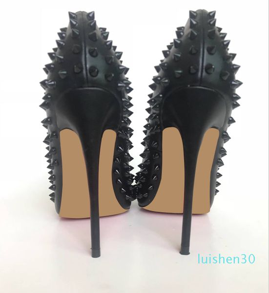 

brand shoes red sloe women pumps high heel shoes rivet pointed toe fine heel lady wedding shoes bottom for the red fashion party, Black