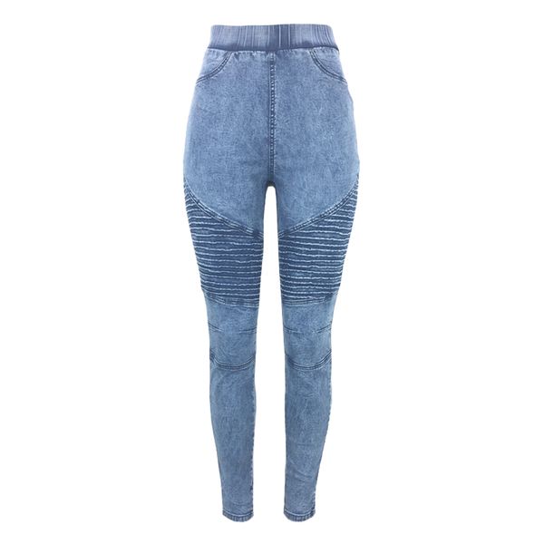 

women skinny jeans autumn winter denim jeggings high waist elastic jeans leggings washed ruched skinny pencil trousers tights, Blue