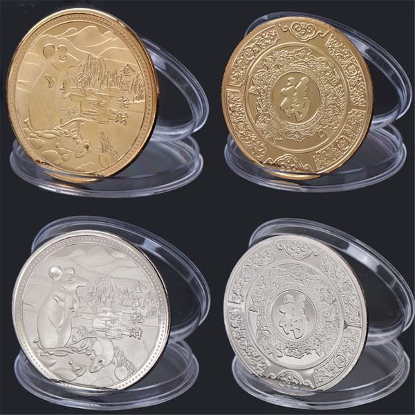 

ttlife 1pc 2020 year of the rat challenge coin chinese zodiac souvenir coin silver plated non-currency coins for home decoration