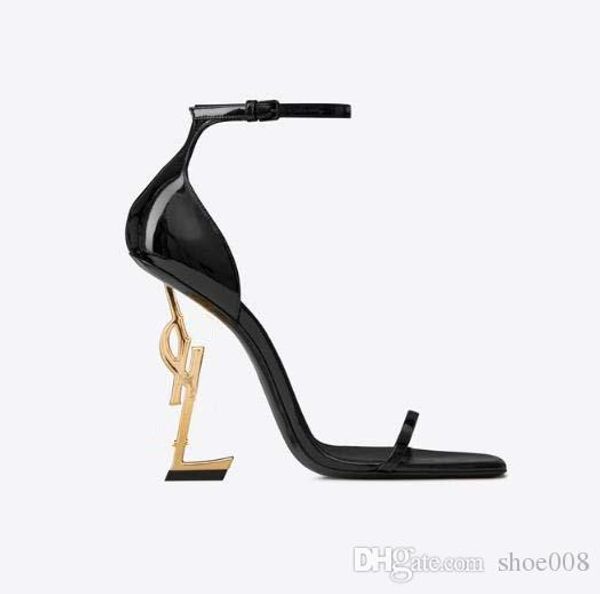 

2019 new thrill heels sandals women party dress wedding shoes letters shoes patent leather high heels size35-41 with box e33, Black