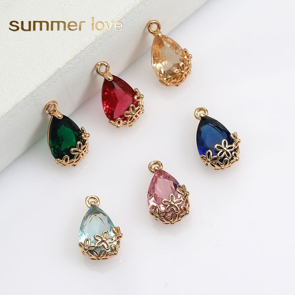 

colorful k9 crystal glass waterdrop charms for necklace earring transparent with metal copper pendants diy jewelry accessories, Bronze;silver