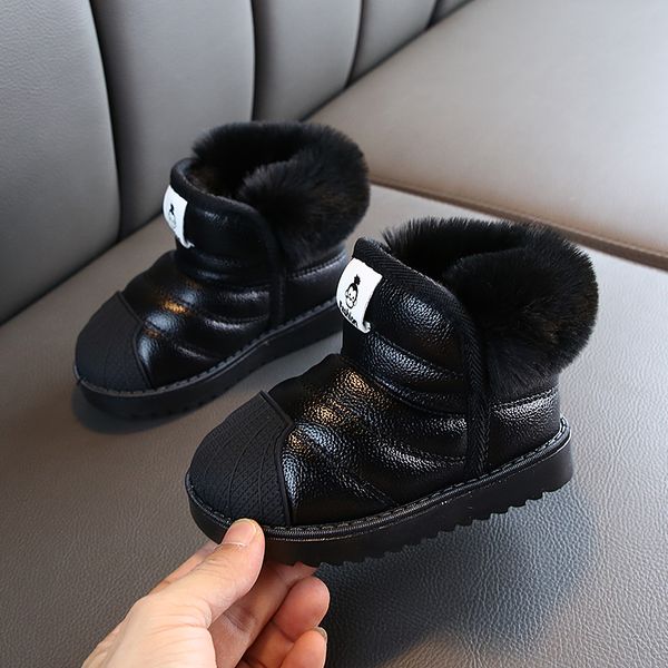 

winter baby girls boys snow boots warm outdoor children boots waterproof non-slip kids plush infant cotton shoes, Black;grey