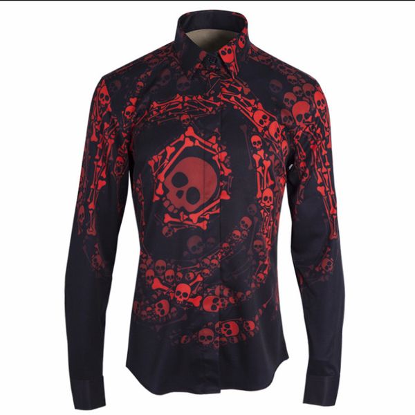 

men luxury allover printing long sleeve stylish casual slim mens dress plus size 4xl man shirts, White;black