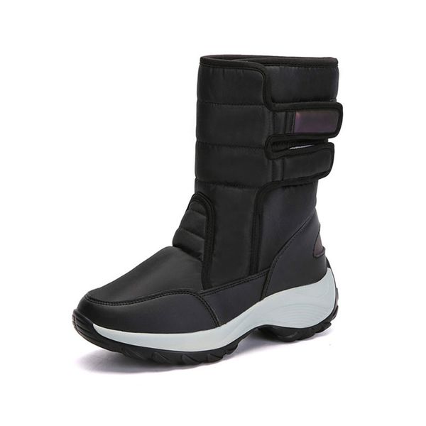 

women mid calf boot winter fashion female hook loop warm snow boot platform casual middle heel casual shoes, Black
