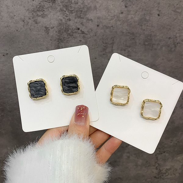 

925 silver needle french retro simple white acetate geometric stud earrings korea fashion simple square women jewelry gifts, Golden;silver