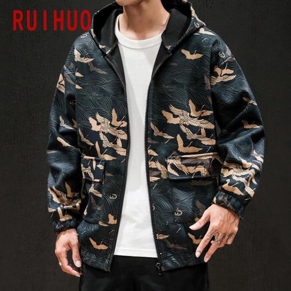 

ruihuo 2020 new spring japan style hooded jacket men coat brand slim fit bomber jackets men coats windbreaker fashion m-5xl, Black;brown