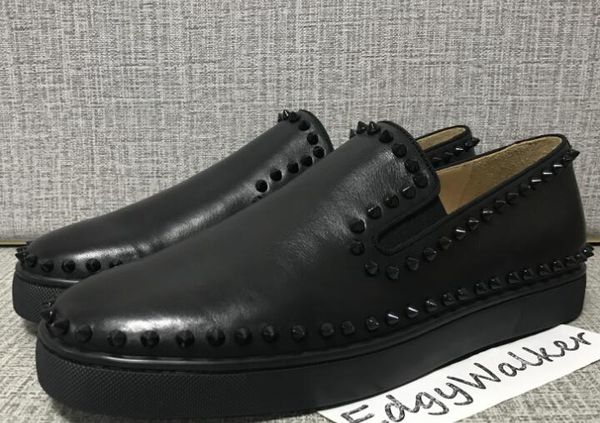 

2019 r original box luxury red bottom shoes men,red sole women genuine leather walking flat high sneaker casual shoes party t07, Black