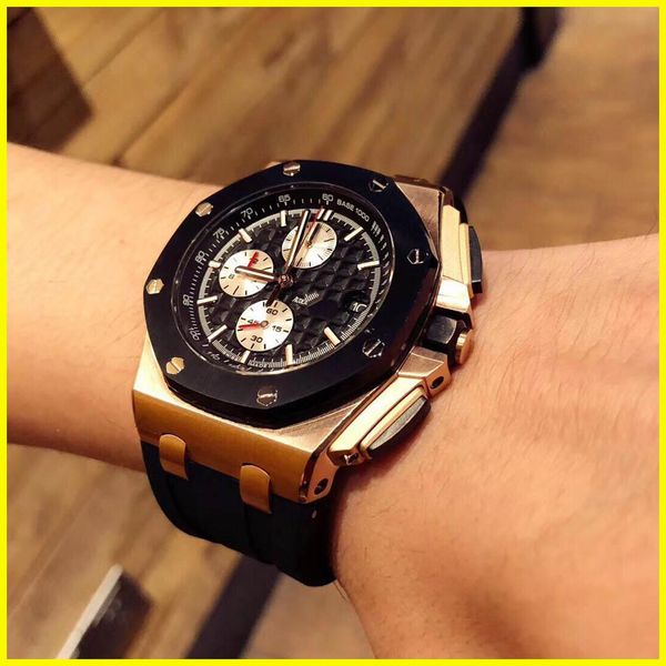 

Розовое золото Мужские швейцарские часы Royal Oak Offshore Удобный резиновый ремешок кварцевый 42мм bitime AP 26401 черный циферблат спортивные часы