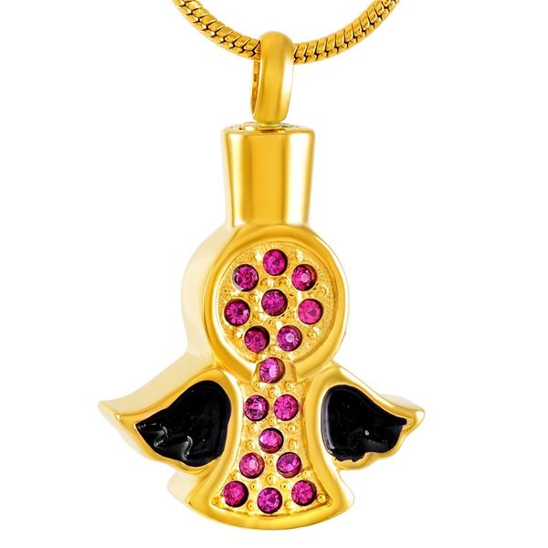 

ijd9502 stainless steel box little crystal angel cremation keepsake gold pendant necklace for ashes urn with snake chain jewelry, Silver