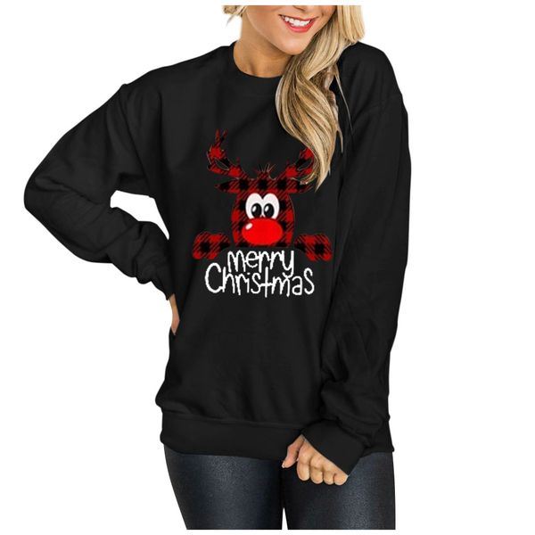 

women long sleeve red xmas christmas printing sweatshirts ladies pullover autumn sweatshirt hoodie camisola das mulheres, Black