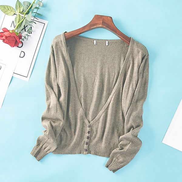 

весна и корейский solid color v-образным вырезом однобортный кондиционер рубашка knit кардигана короткая куртка осень новых женщин, White