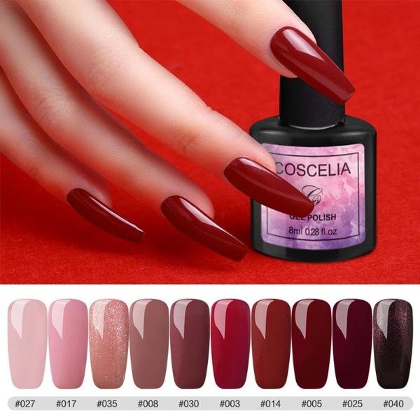 

coscelia 10pc gel nail polish set 8ml gel polish nail kit uv for semi permanent soak off varnish uv set, Red;pink