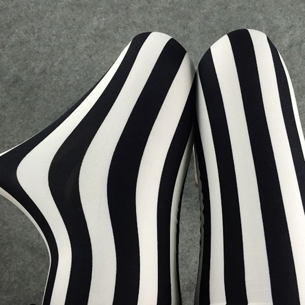 

indjxnd black and white vertical striped printed women leggings fashion casual elasticity mid-calf pant female fitnes legging