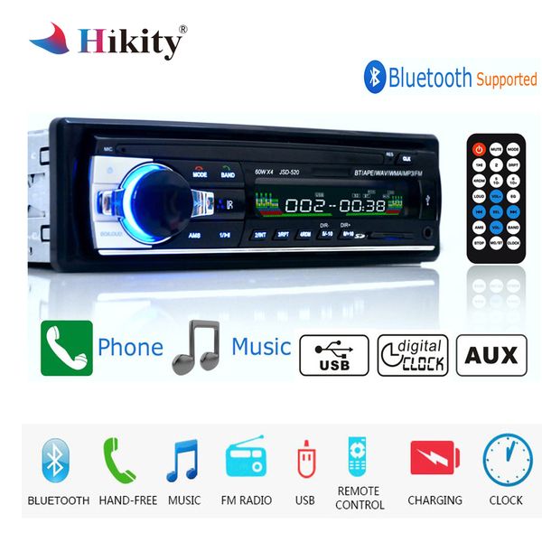 

hikity autoradio 12v jsd-520 car radio bluetooth 1 din car stereo player aux-in mp3 fm radio remote control for phone audio